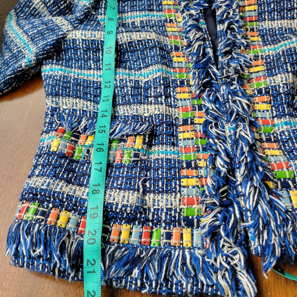 Tory Burch Blue Multi Tweed Fringe Jacket - Picture 9 of 9